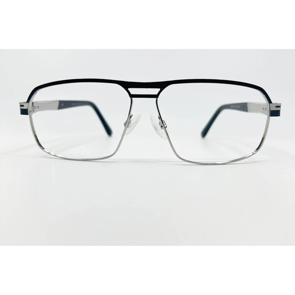 Emperor Eyeglasses Frames Mens Black Silver Aviator EMP-5507 61-13-150
